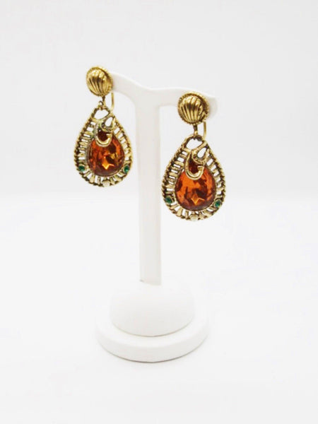 Exotic Clip On Vintage Egyptian Style Drop Earrings