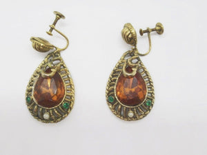 Exotic Clip On Vintage Egyptian Style Drop Earrings