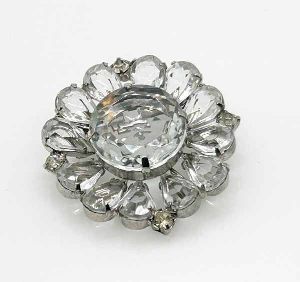 Vintage Layered Round Brooch with Clear Stones