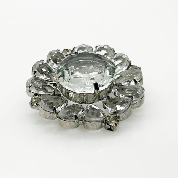 Vintage Layered Round Brooch with Clear Stones