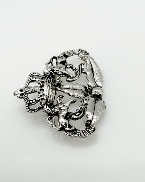 Vintage Silver Tone Coro Coat of Arms Brooch