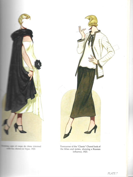 Illustrations of two women in vintage fashion from the 1950s, with text describing the 'Classic' Chanel look.