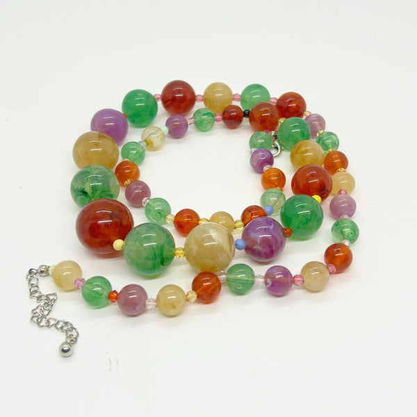 Graduated Colorful Glass Bead Necklace