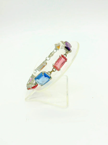 Colorful Art Deco Pastel Crystal Necklace and Bracelet Set