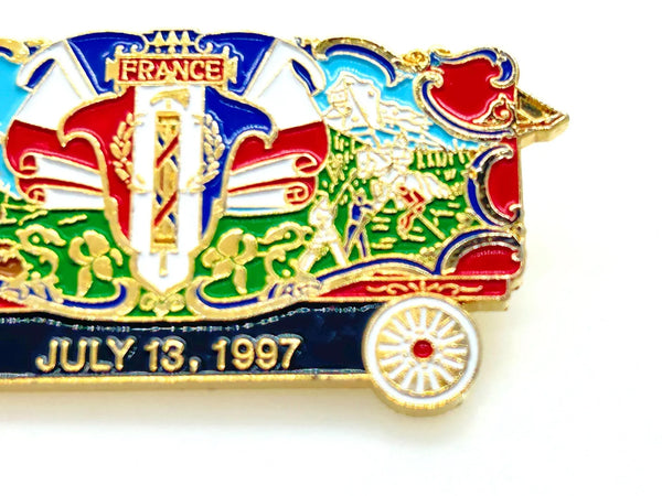 What a delightful piece of circus history! This charming vintage enamel lapel pin celebrates the France Bandwagon from the beloved Circus World Museum in Wisconsin, captured on July 13, 1997.