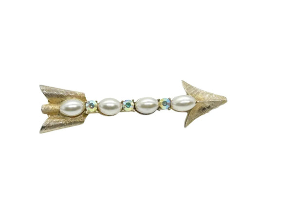 Vintage Pearl and Rhinestone Coro Arrow Brooch