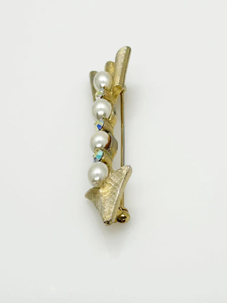 Vintage Pearl and Rhinestone Coro Arrow Brooch