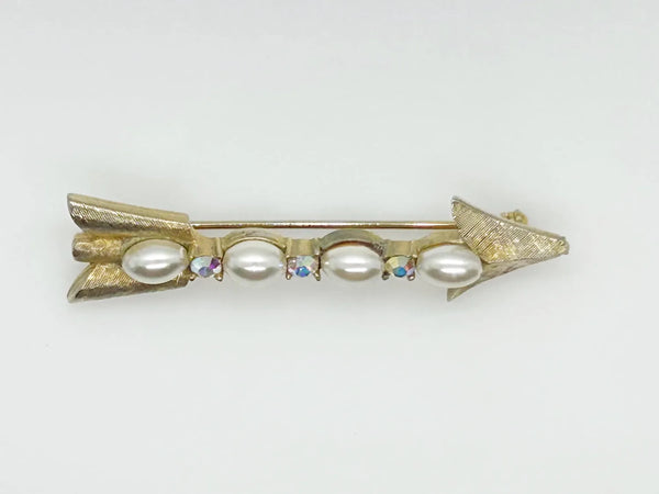 Vintage Pearl and Rhinestone Coro Arrow Brooch