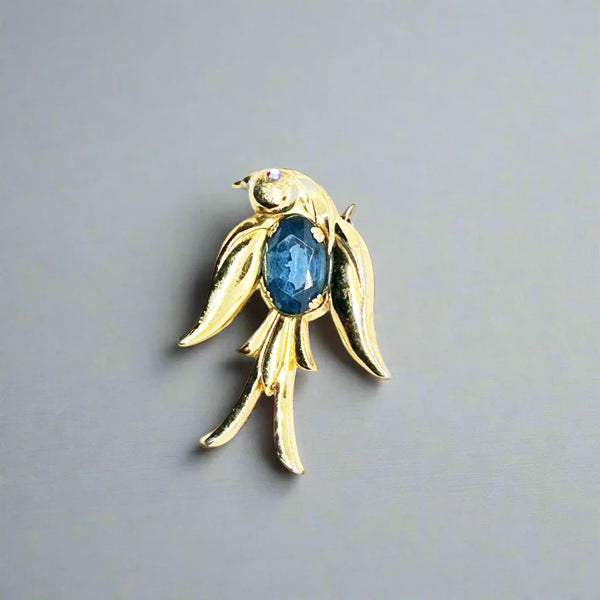 Coro Signed Pegasus Blue Glass Jelly Belly Bird Swallow Brooch Pin