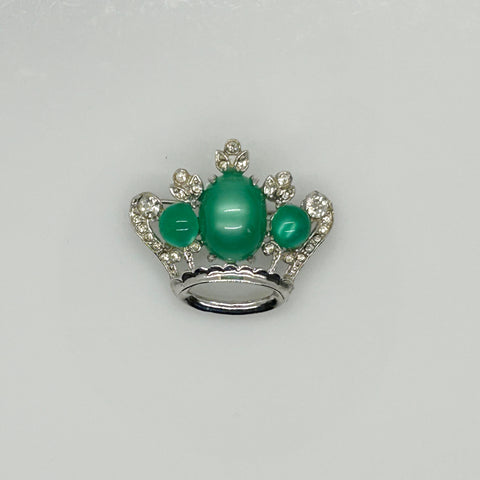 Vintage Coro Mint Green Moonglow Crown Brooch