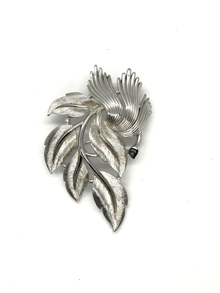 Vintage Monet textured silver-tone leaf brooch