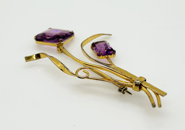 Pale Purple Twilight Stones Coro Sterling Vintage Floral Brooch