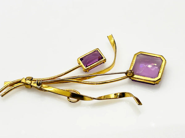 Pale Purple Twilight Stones Coro Sterling Vintage Floral Brooch - 