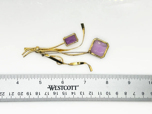 Pale Purple Twilight Stones Coro Sterling Vintage Floral Brooch - 