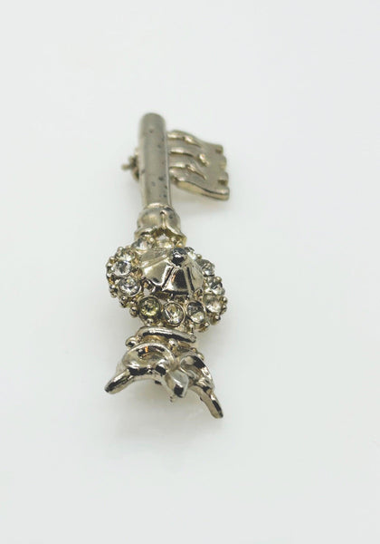 Regal Vintage Rhinestone Crowned Key Brooch - Lamoree’s Vintage