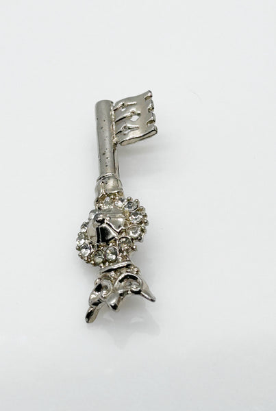 Regal Vintage Rhinestone Crowned Key Brooch