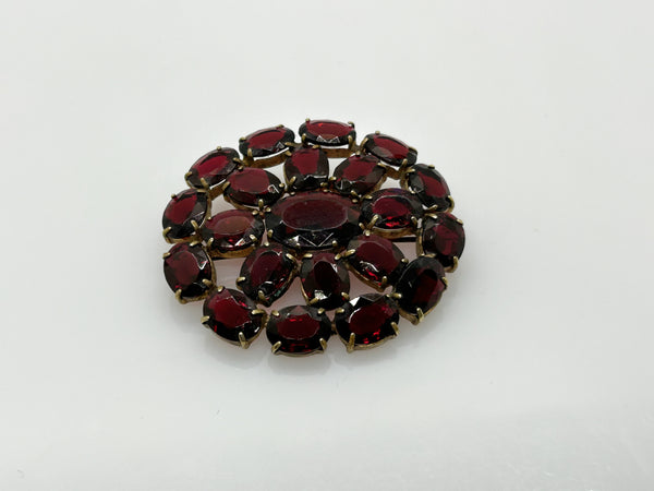 Wine Red Stones Oval Brooch