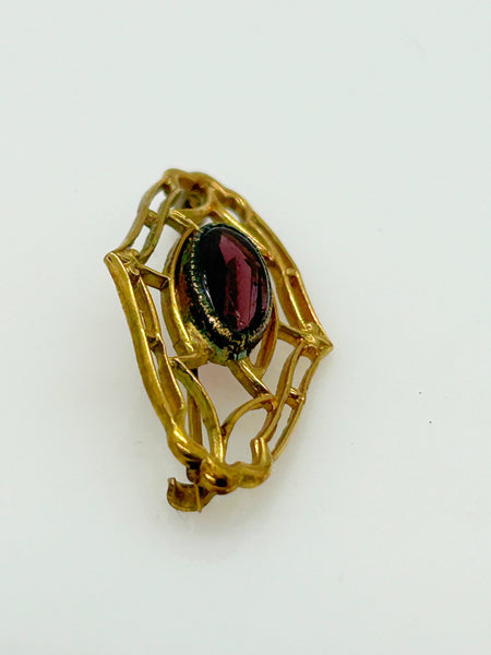 Dainty Vintage Brooch with Oval Purple Stone