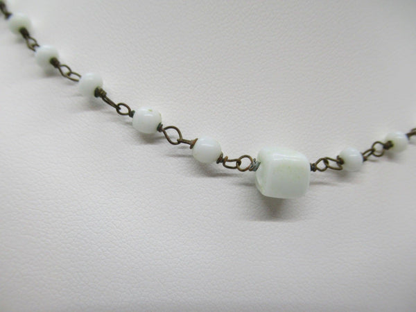 Dainty Antique Choker with Square and Round Milk Glass Beads - Lamoree’s Vintage