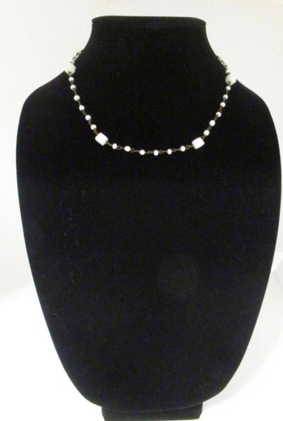 Dainty Antique Choker with Square and Round Milk Glass Beads - Lamoree’s Vintage