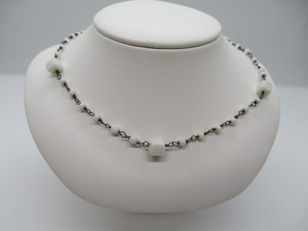 Dainty Antique Choker with Square and Round Milk Glass Beads - Lamoree’s Vintage