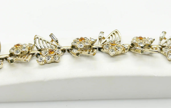 Vintage Dainty Daisy Bracelet with Bright Yellow and Clear Stones