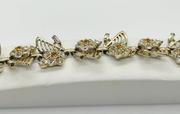 Vintage Dainty Daisy Bracelet with Bright Yellow and Clear Stones