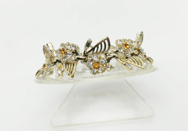Vintage Dainty Daisy Bracelet with Bright Yellow and Clear Stones