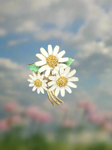 Chaming BSK Vintage Enamel and Rhinestone Daisy Brooch