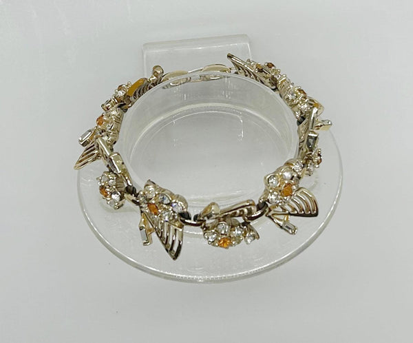 Vintage Dainty Daisy Bracelet with Bright Yellow and Clear Stones