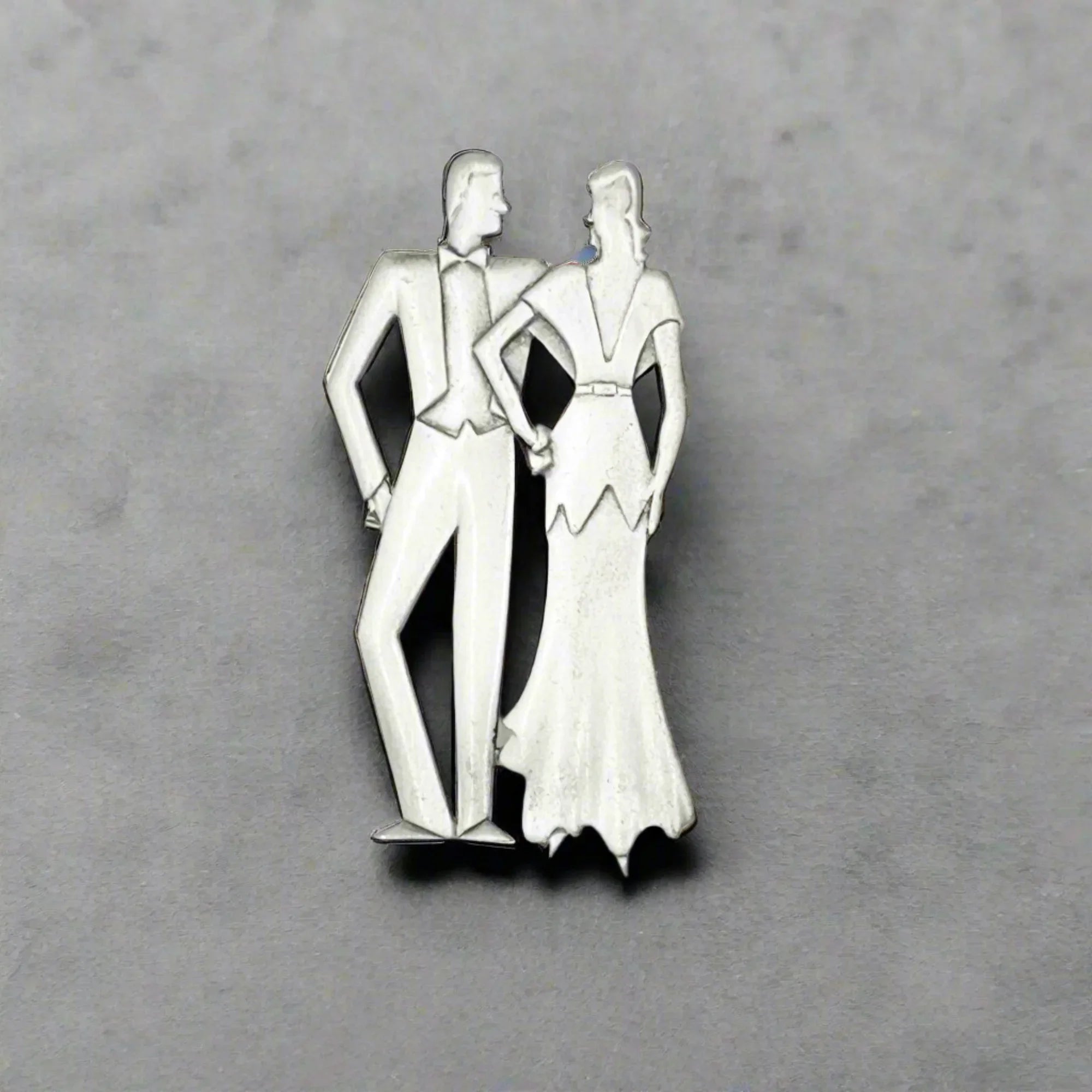 Signed JJ 1988 Art Deco Style Formal Dressed Couple Brooch