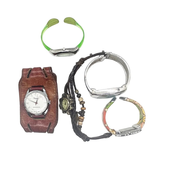 Lot "D" of Five Ladies' Non Working Watches for Parts or Repair - Vintage watch group perfect for parts or repair. Features unique cuff-style and colorful bracelet designs. Shop now!