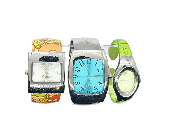 Lot "D" of Five Ladies' Non Working Watches for Parts or Repair - Vintage watch group perfect for parts or repair. Features unique cuff-style and colorful bracelet designs. Shop now!