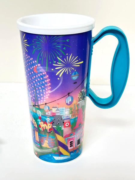 Disney World mug with cartoon characters and colorful design on a white background