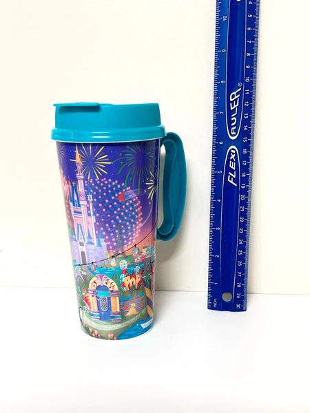 Disney World mug with cartoon characters and colorful design on a white background