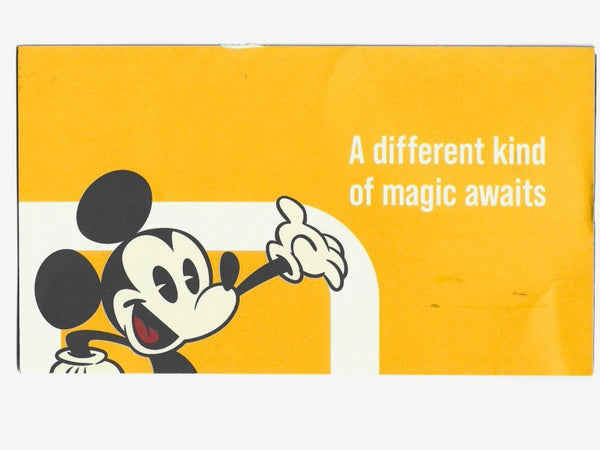 Walt Disney World Annual Passholder program, featuring Mickey Mouse and the slogan "A different kind of magic awaits".Promotional postcard for new or renewing Annual Passes.