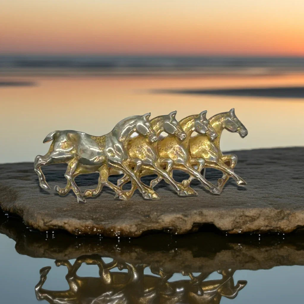 Gorgeous Antique Running Horses Brooch