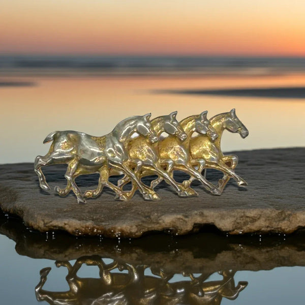 Gorgeous Antique Running Horses Brooch
