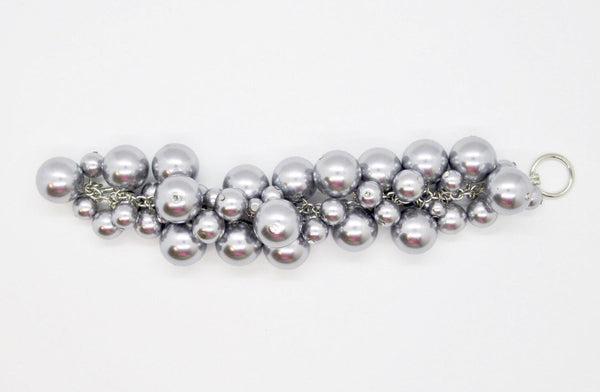 Dramatic Rich Gray Faux Pearls Cluster Ball Bracelet - Lamoree’s Vintage