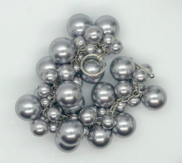 Dramatic Rich Gray Faux Pearls Cluster Ball Bracelet - Lamoree’s Vintage