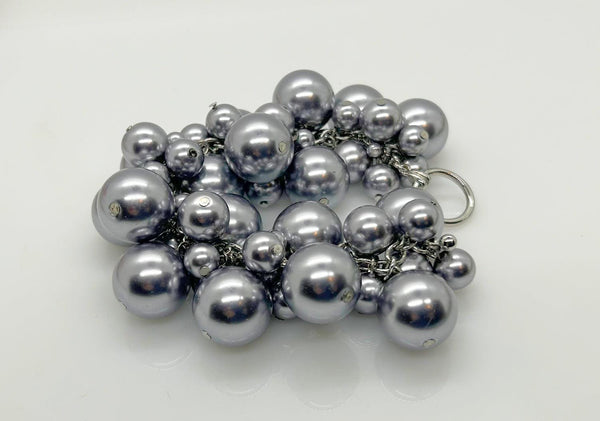 Dramatic Rich Gray Faux Pearls Cluster Ball Bracelet - Lamoree’s Vintage