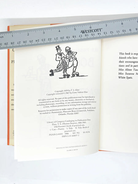"Old Possum's Book of Practical Cats" T.S. Eliot - Discover whimsical poems about feline psychology. Includes a dust jacket edition from 1986. Shop now!