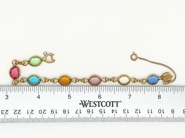 Vintage Emmons Faceted Clear Oval Muti Colored Pastel Stones Bracelet