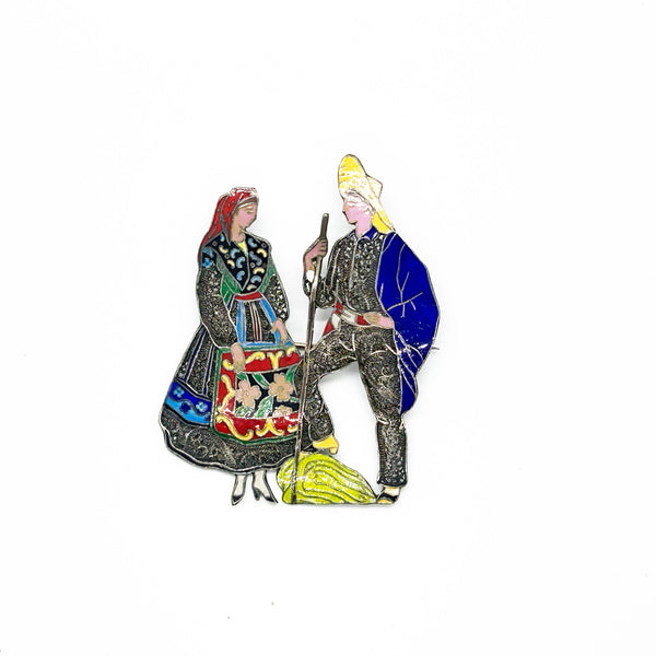 Vintage Enamel Portuguese Folk Couple Brooch - Connect to Portuguese heritage with timeless artistry and vibrant enamel. Durable, detailed, and perfect for any occasion. Shop now!