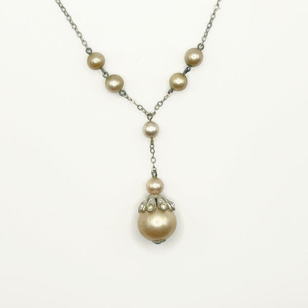 Vintage Romantic White Lace Style Faux Pearl Y-Shape Lavalier Necklace