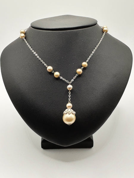 Vintage Romantic White Lace Style Faux Pearl Y-Shape Lavalier Necklace