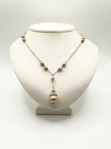 Vintage Romantic White Lace Style Faux Pearl Y-Shape Lavalier Necklace