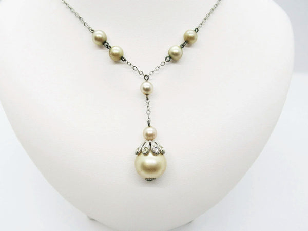 Vintage Romantic White Lace Style Faux Pearl Y-Shape Lavalier Necklace