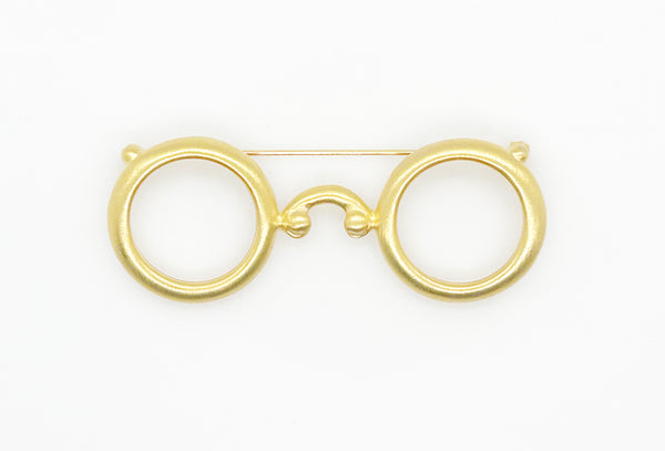 Whimsical Gold Round Eyeglasses Brooch