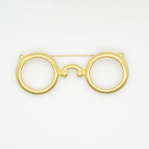 Whimsical Gold Round Eyeglasses Brooch